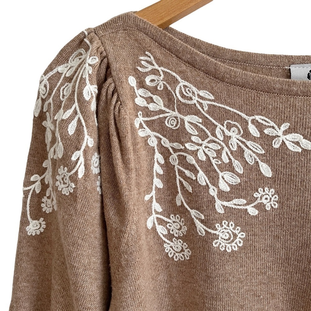 Rain + Rose Angora Blend Sweater Floral Embroidery Puff Shoulders Balloon Sleeve - Picture 4 of 14
